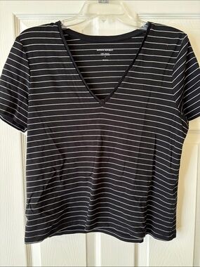 Banana Republic Black and White Striped V-Neck Tee. Slightly cropped length.
